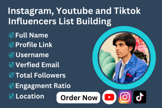 provide you instagram, tiktok, and youtube influencers list