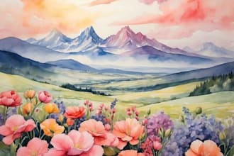 handrawn watercolor landscape on paper