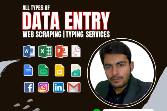 do data mining, data collection, copy paste, web research, scraping, and typing