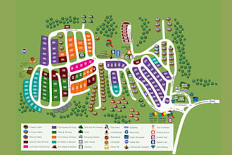 render rv park, campground map, site plan, or vector map