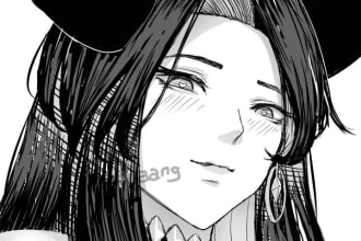 illustrate anime or manga in black and white monchrome