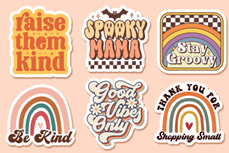 design typography retro vintage groovy hippie 70s vinyl boho sticker