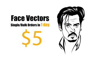 do face image line art black and white vector portrait