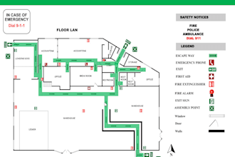 design fire emergency evacuation plan, diagram, map