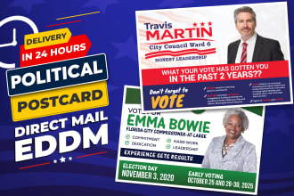 design irresistible political postcard, direct mail, eddm, mailer, door hanger