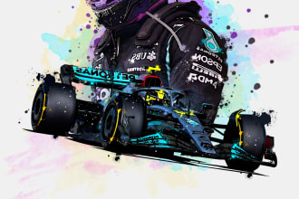 make an awesome watercolor portrait of formula one or football