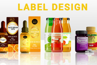 design supplement, juice bottle and skincare label design