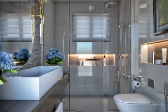 design and render modern bathroom interior with 3d visuals