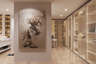 design and 3d render your modern bathroom, vanity and closet