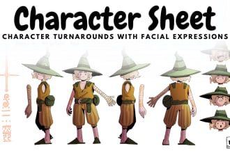 design game or comic characters with sheet and turnarounds