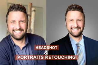 headshot retouch, portrait, skin and photoshop editing