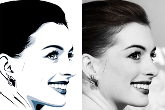 draw simple black and white vector art stencil, silhouette or line art portrait