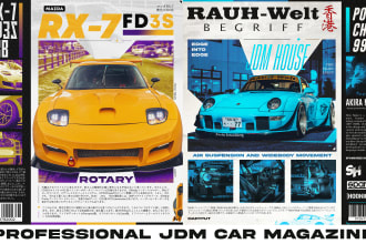 design a professional jdm car magazine cover within 24 hours