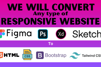 convert figma, psd, xd, sketch to html css bootstrap, tailwind CSS