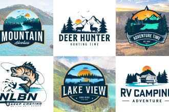 design outdoor, mountains, camper trailer, retro, fishing, hunting, and rv logo