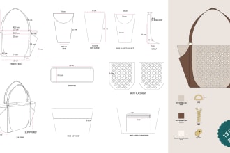 do tech pack for leather bags, handbag design with all the needed details