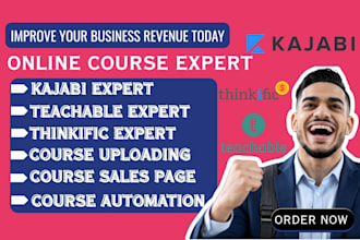 setup kajabi website and sales funnel,teachable, thinkific online course website