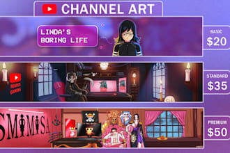 make a cartoon style youtube banner and anime style banner