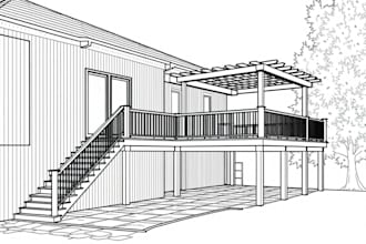 provide deck patio backyard permit drawing and 3d model