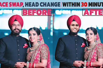 do face swap, head change, body change within 30 minute