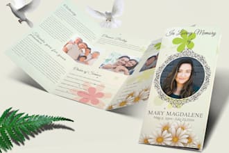 design event, funeral flyer, obituary, and program in 3hrs