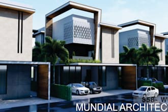 3d render house and commercial