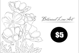draw botanical line art of flower, plant, fruits for you