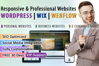 create responsive wordpress, webflow or wix websites