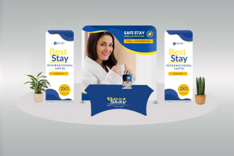 design trade show backdrop exhibition display booth, roll up banner, table wrap