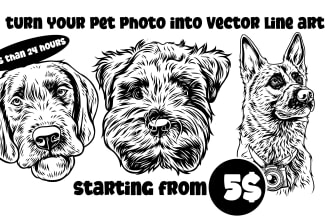 draw custom pet portrait dog, cat and any pet in vector line arts