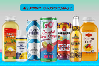 design beverages label, juice label, soda, energy drink and can label