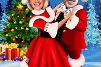 draw awesome christmas caricature couple, family, people, pet etc