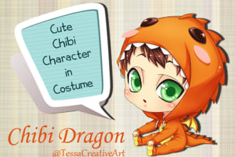 draw you with cute monster costume chibi style