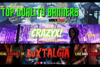 design youtube banner, gaming banner, anime banner twitch