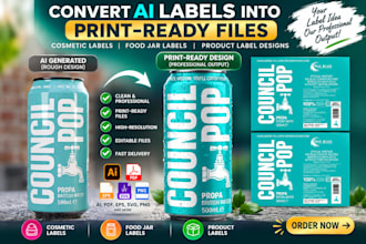make your ai generated drink labels, food label, cosmetic label into print ready