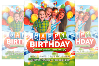make kids birthday flyers, kids party flyers in eight hours