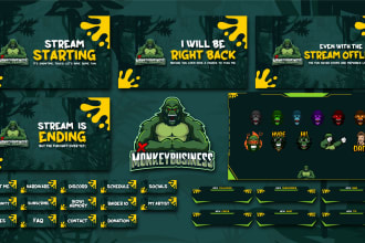 design animated twitch overlay stream package, logo, emotes for twitch, vtuber