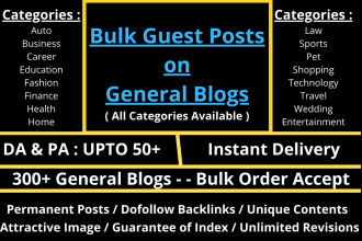 publish bulk guest posts on my da upto 60 plus blogs