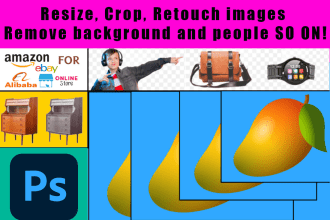 resize, crop product image, background removal and retouch photo
