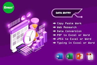do excel spreadsheet, excel data entry, any work on excel