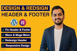 design or fix wordpress website header, footer, mega menu within 24 hours