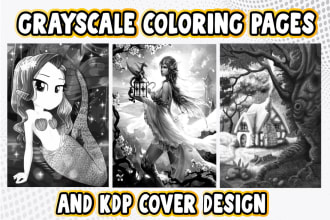 create grayscale coloring pages and book cover for KDP