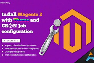 install magento 2 with theme and cron job configuration