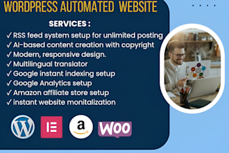 create wordpress automated news website auto blogging, amazon affiliate autoblog