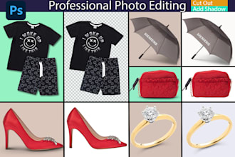 do cut out, background removal, natural shadow, drop shadow and photoshop work