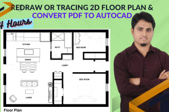 redraw or tracing 2d floor plan and convert PDF blueprint jpg to dwg
