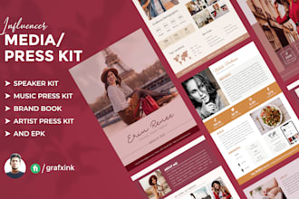 design influencer media kit, press kit, one sheet, and epk for brand or blog