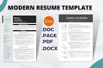 design etsy digital products, etsy resume template, cover letter