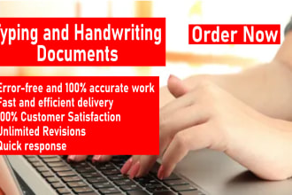 do fast manual typing, retyping, and handwriting documents in english