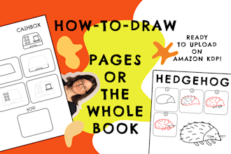 create pages for step by step, how to draw book for kids